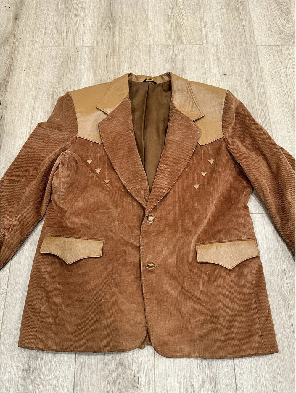 VTG Pioneer Wear Brown Corduroy Leather Cowboy Blazer Jacket Rockabilly Sz 48